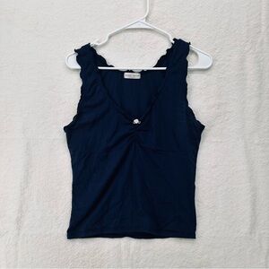 Frankee & Skylarr Navy Sleeveless Floral Detail Top